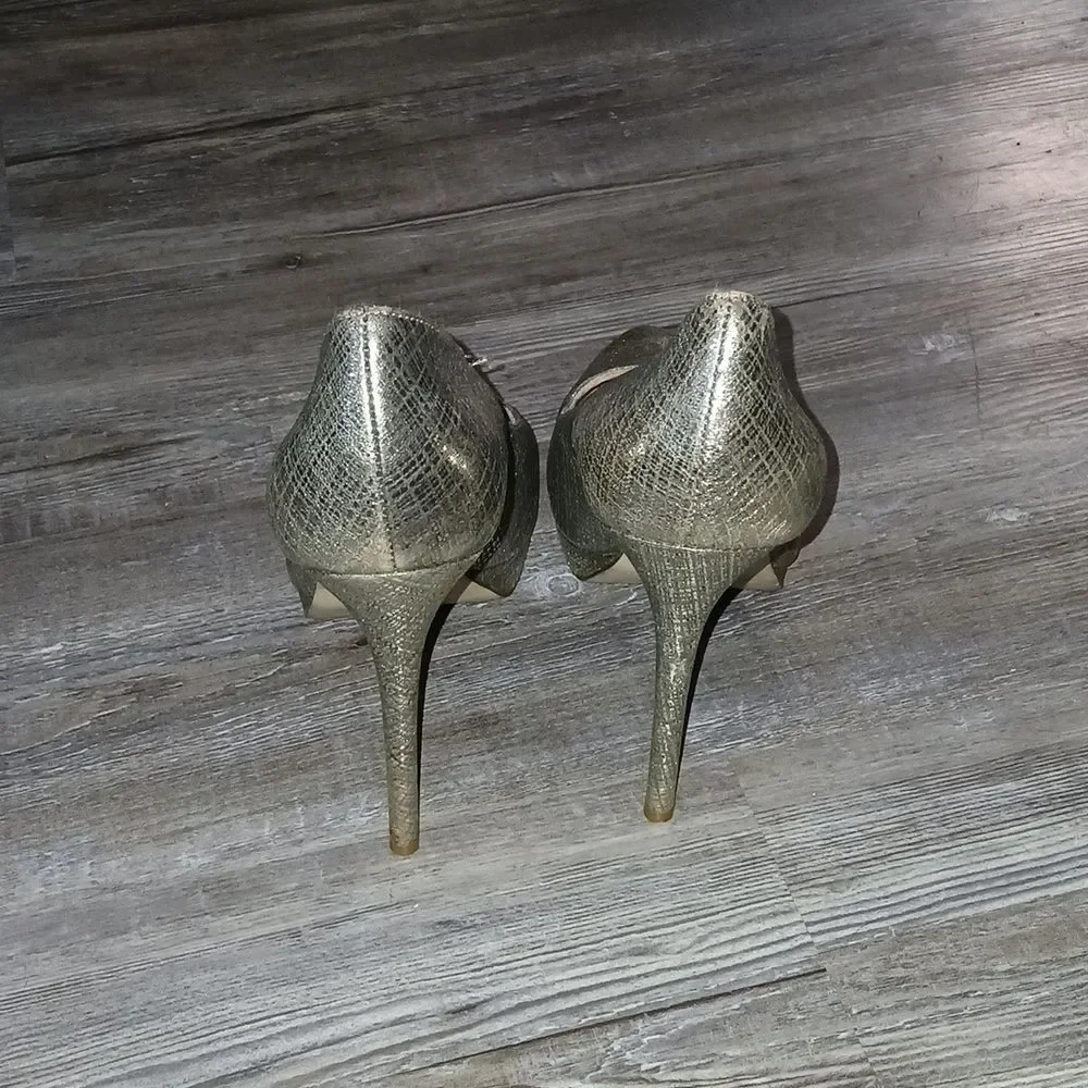 Enzo Angiolini Easamendra leather gold silver sparkle platforms Sz 10